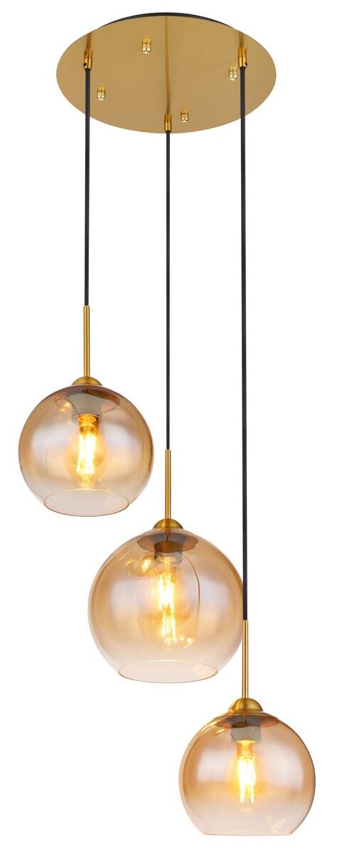GLOBO Pendelleuchte messing klar Metall H/D: ca. 150x43 cm E27 3 Brennstellen