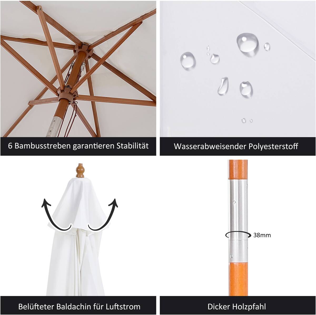 Outsunny Sonnenschirm creme Bambus H/D: ca. 230x250 cm