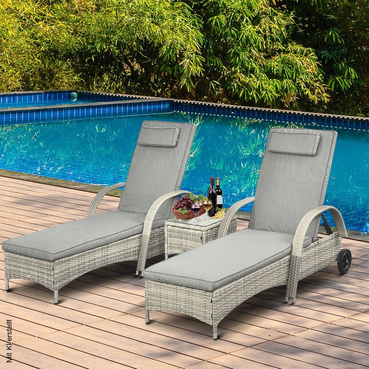 Outsunny Gartenliege-Set mit Tisch grau Polyrattan B/H/L: ca. 73x103x200 cm