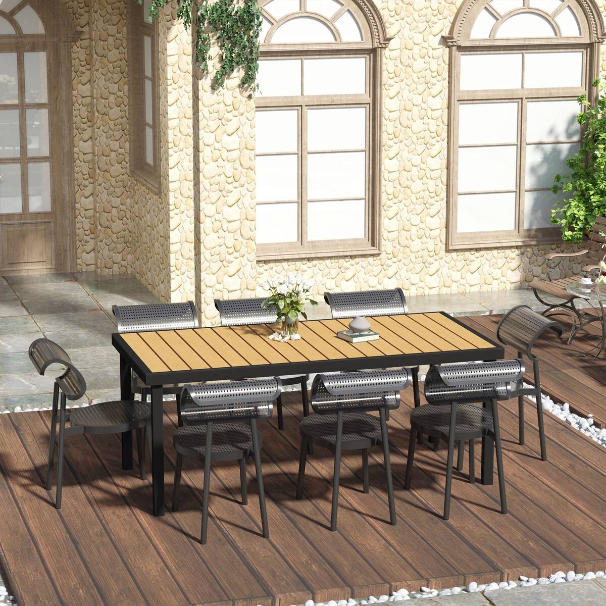 Outsunny Gartentisch natur Kunststoff B/H/L: ca. 90x74x190 cm