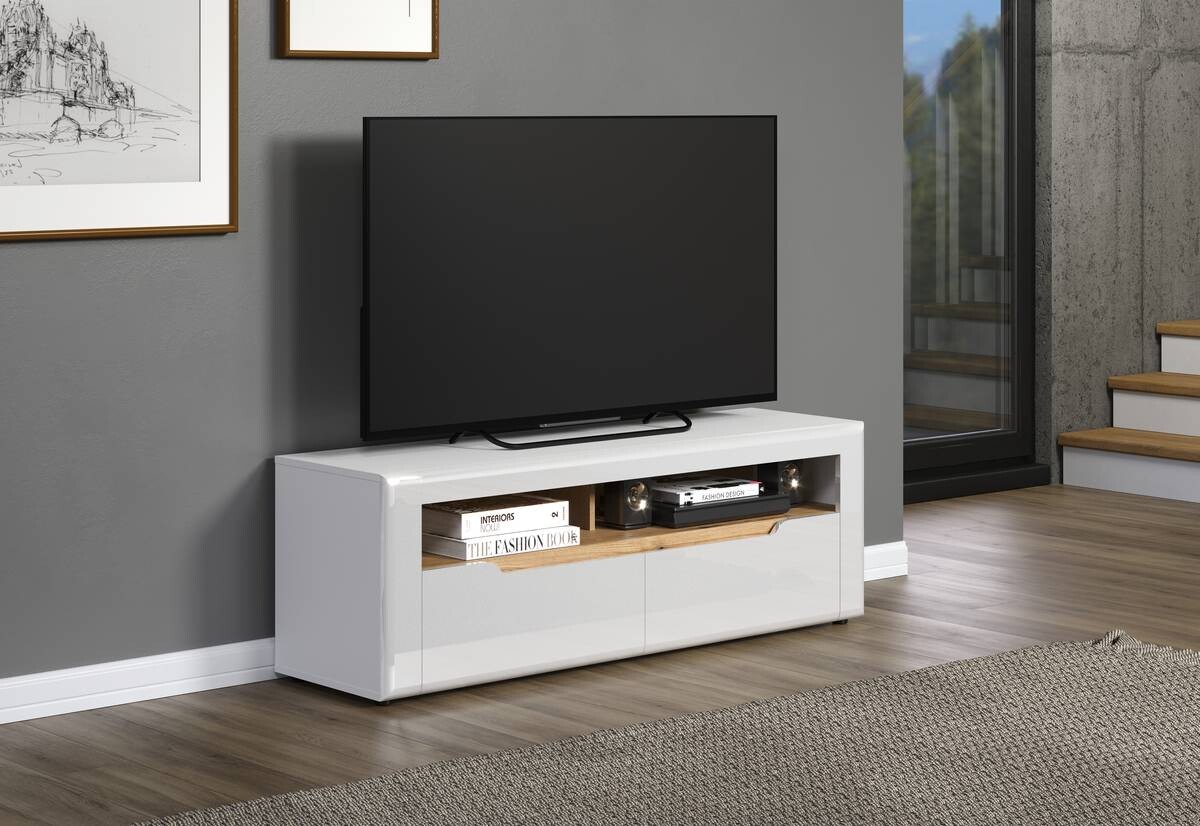 TV-Lowboard Marlon Eiche Evoke Coast Nachbildung weiß Hochglanz B/H/T: ca. 150x50x40 cm