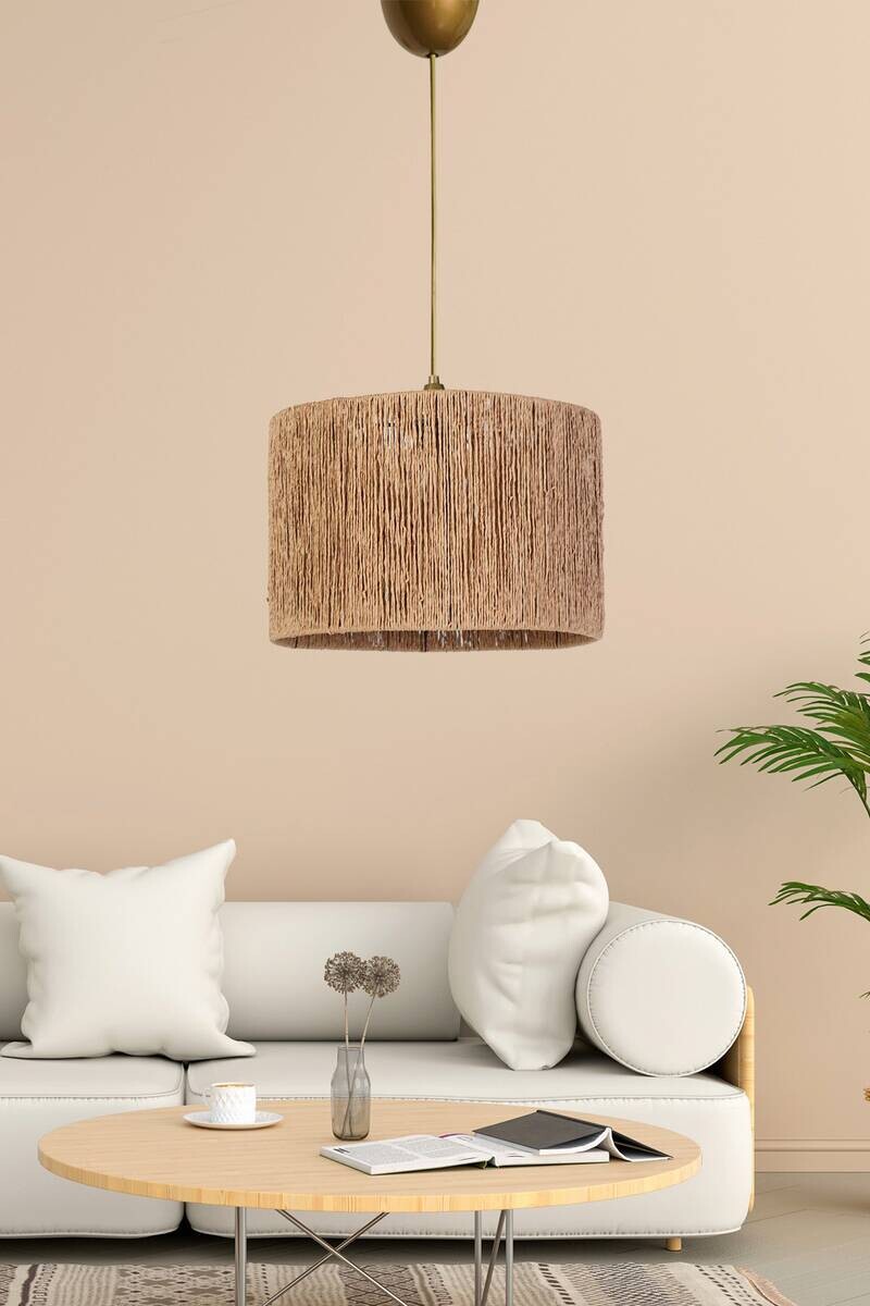 Opviq Pendelleuchte braun Baumwolle Kunststoff B/H/T/L: ca. 30x60x30x30 cm E27 1 Brennstellen