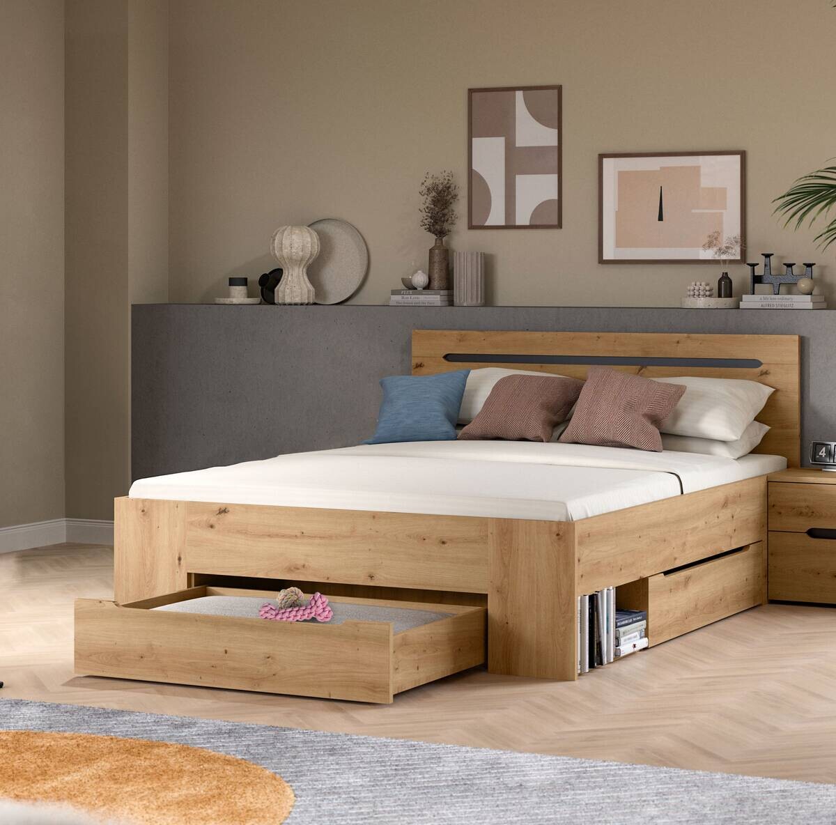 Bett CANU basaltgrau Artisan Nachbildung