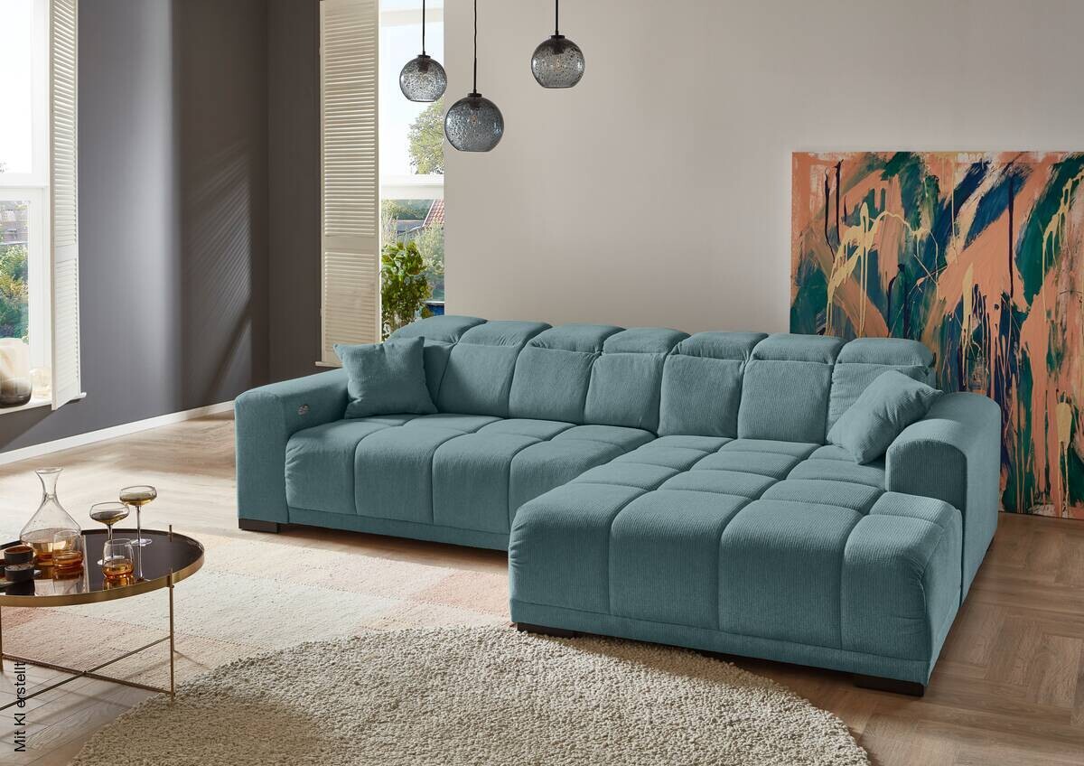 Ecksofa mit elektrischer Sitztiefenverstellung beige Microfaser B/H/T: ca. 301x113x195 cm