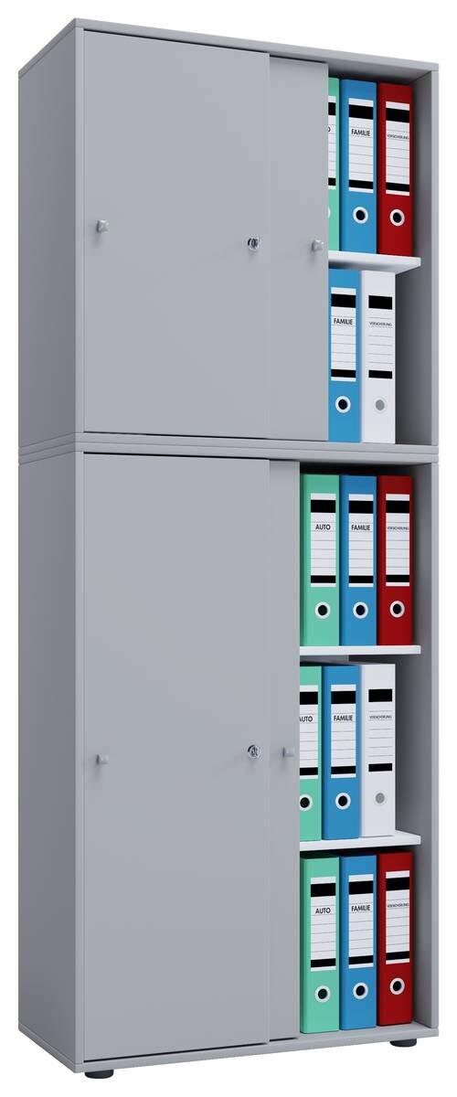 Büroschrank Lona XXL mit Schiebetüren grau weiß