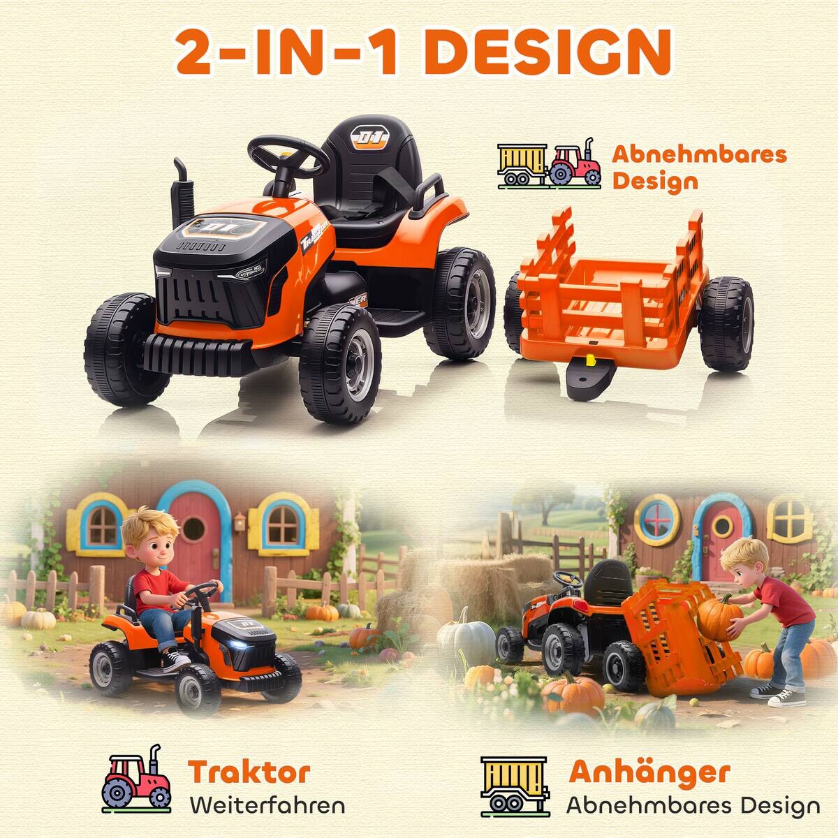 AIYAPLAY Elektrischer Traktor orange B/H/L: ca. 58x55x139 cm