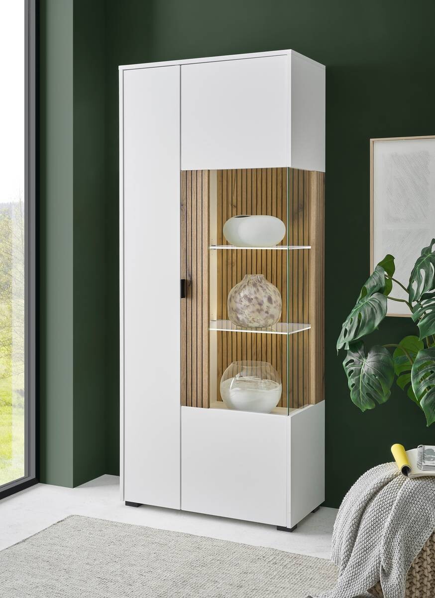 Vitrine Hudson weiß matt Eiche Evoke Coast Nachbildung B/H/T: ca. 75x180x38 cm