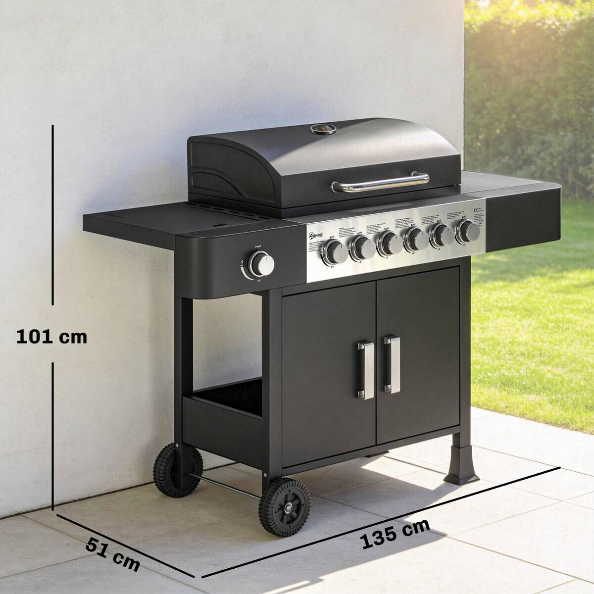 Outsunny Gasgrill Edelstahl B/H/L: ca. 51x101x135 cm