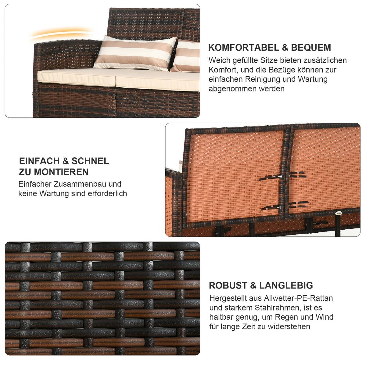 Outsunny Gartensofa braun Stahl B/H/L: ca. 68x78x173 cm