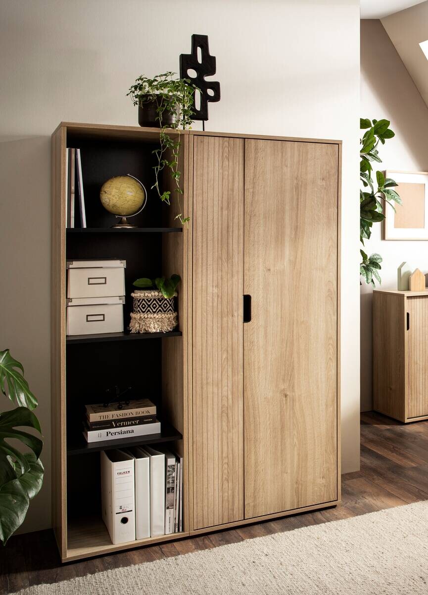 Aktenschrank Emmik schwarz matt Eiche Eiche weiß Nachbildung B/H/T: ca. 65,1x163,6x41 cm