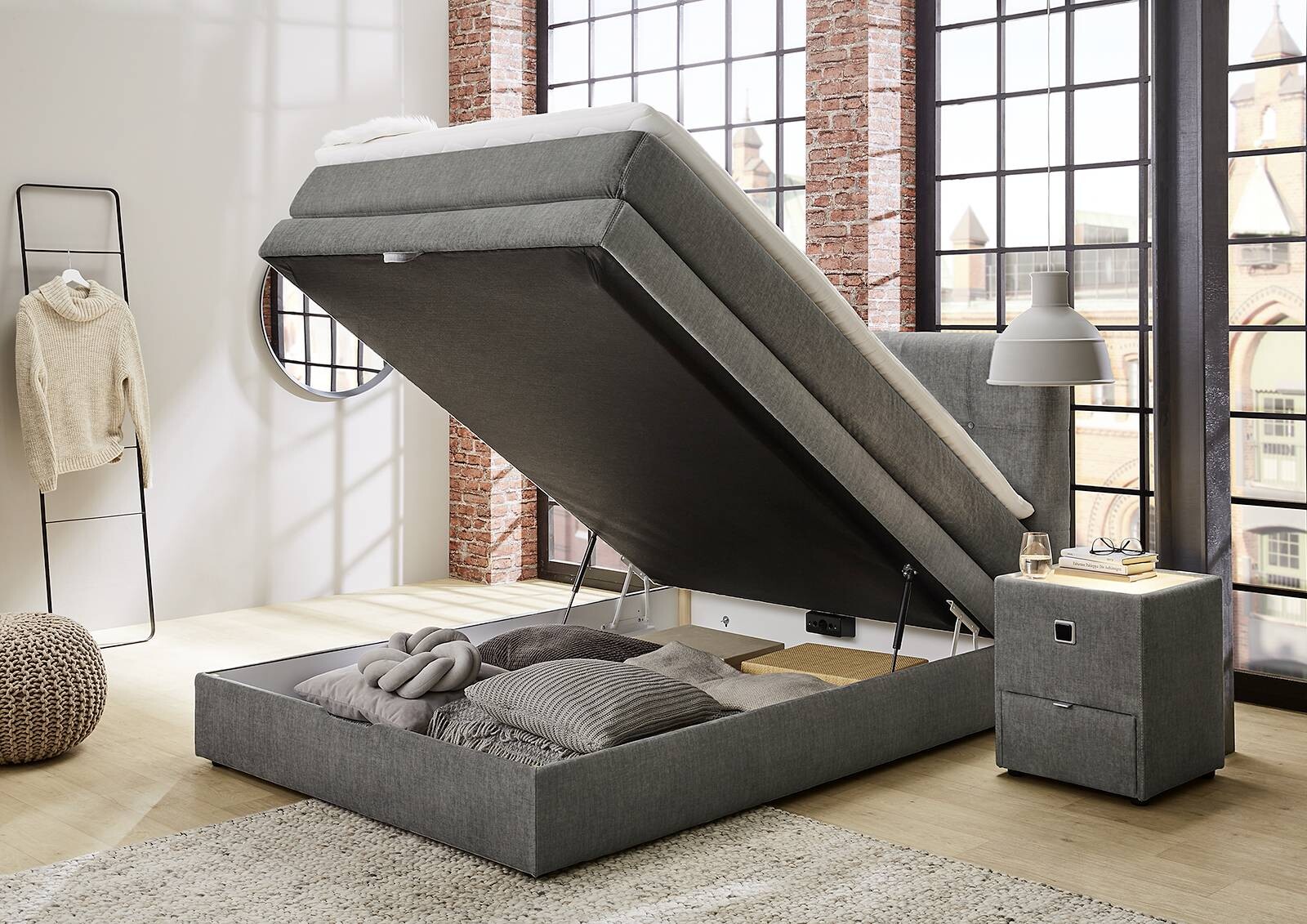 Boxspringbett grau Liegefläche B/L: ca. 140x200 cm