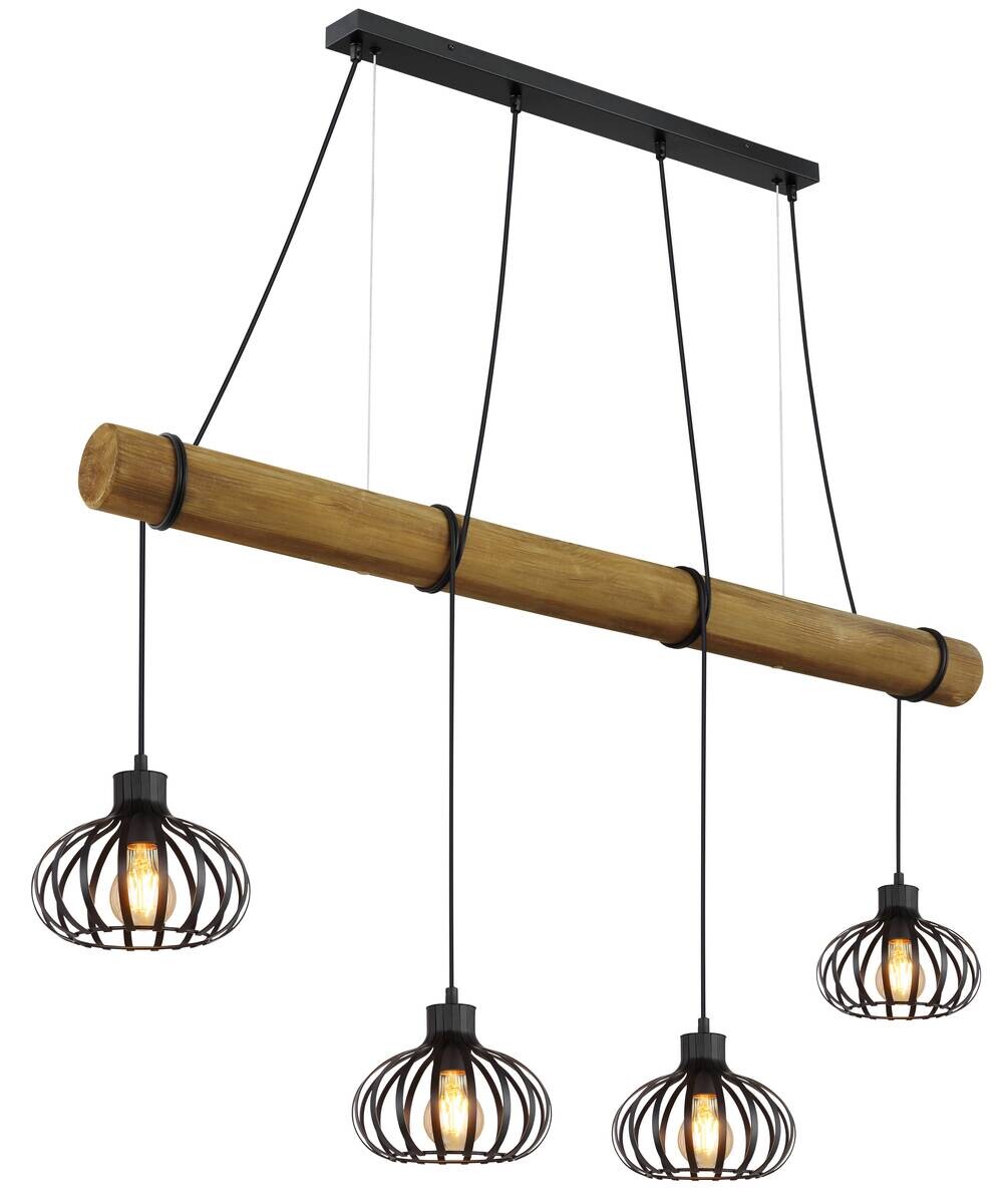 GLOBO Pendelleuchte schwarz Holz Metall B/H/L: ca. 20x150x125 cm E27 4 Brennstellen