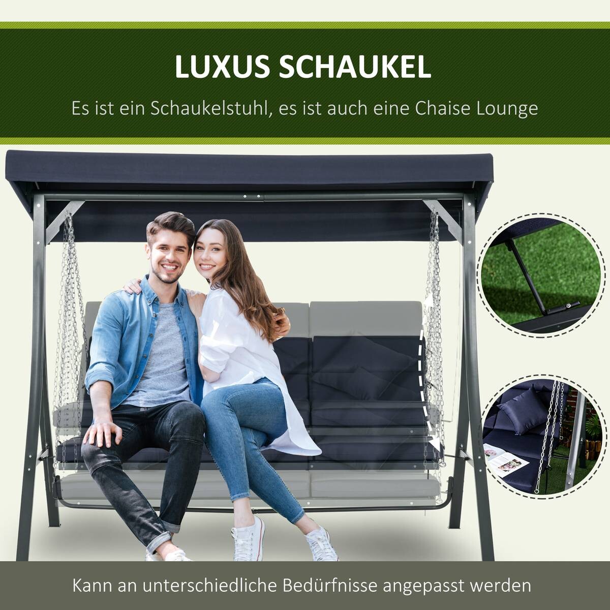 Outsunny Hollywoodschaukel dunkelblau Polyester B/H/L: ca. 118x168x198 cm