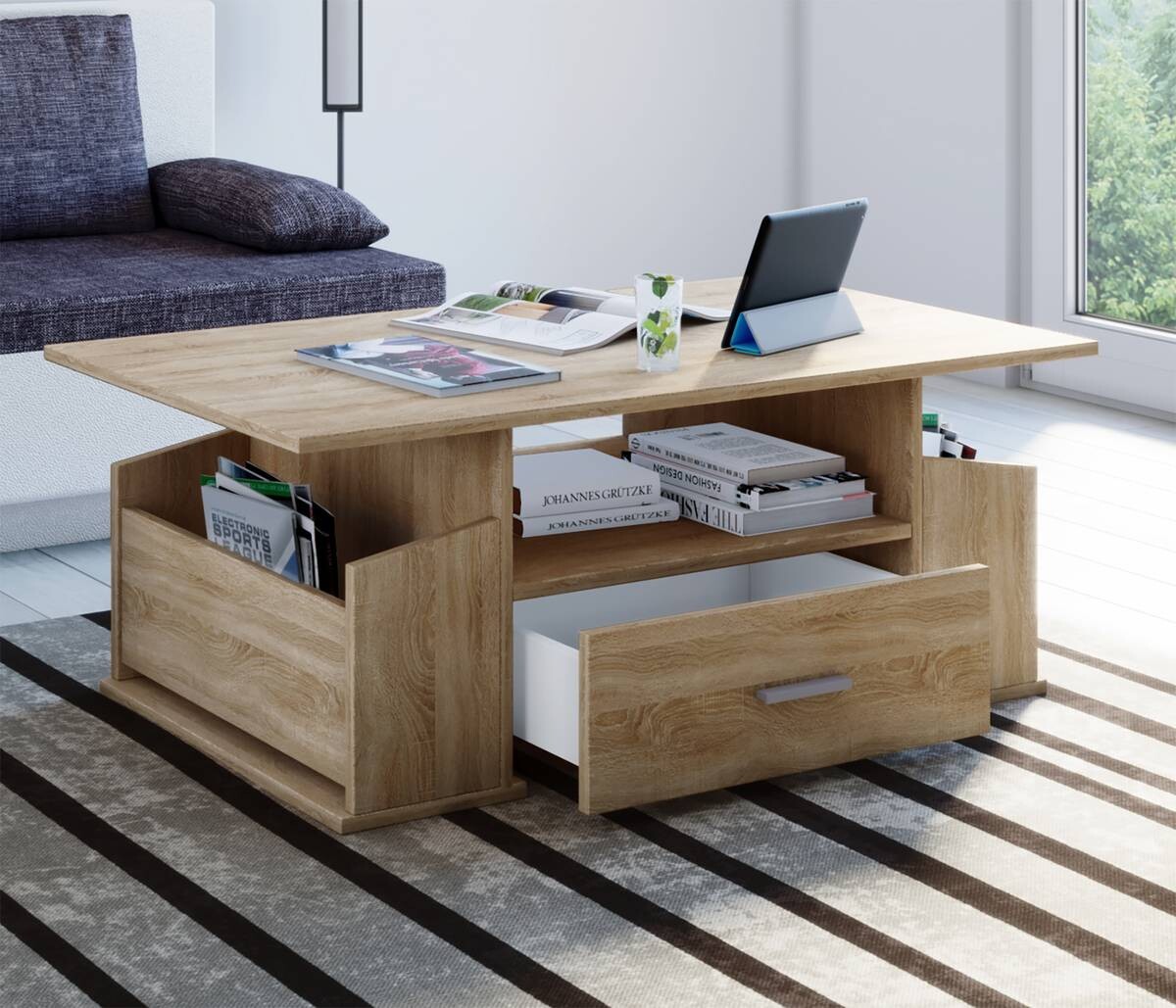 VCM Möbel Couchtisch Junata Eiche Sonoma Holzwerkstoff B/H/T: ca. 110x44x52 cm