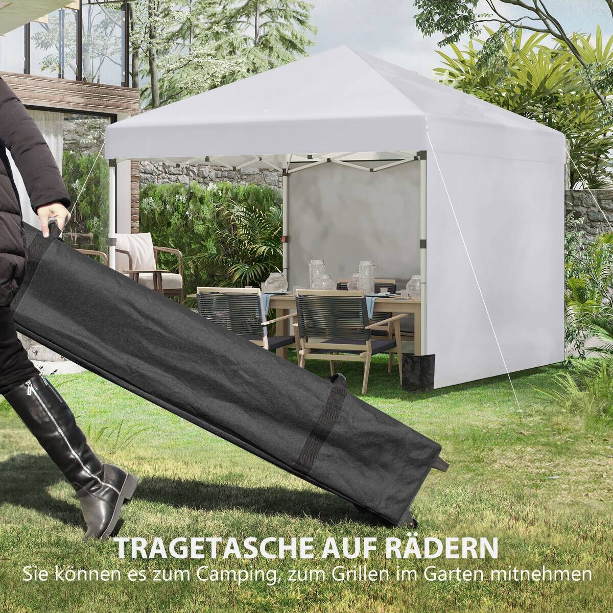 Outsunny Pavillon weiß Polyester B/H/L: ca. 297x297x274 cm