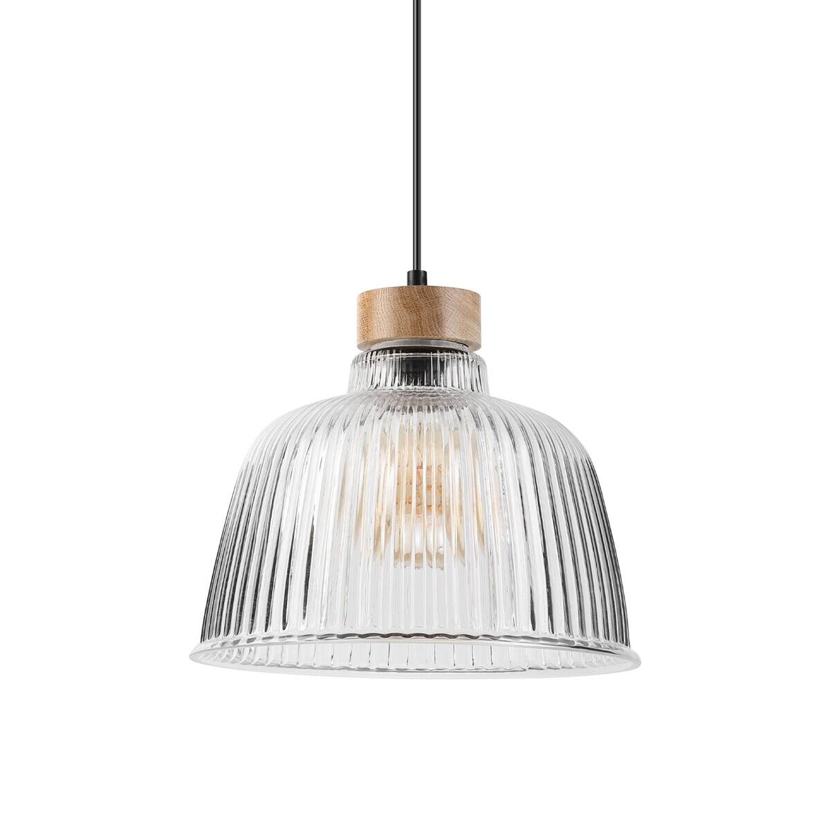 Lamkur Pendelleuchte Eiche Glas B/H/L: ca. 28x120x28 cm E27 1 Brennstellen