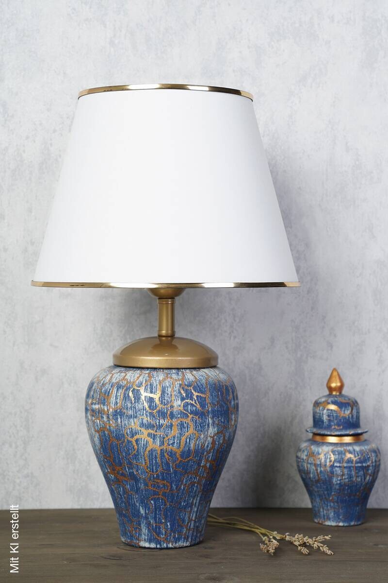 Opviq Tischleuchte weiß blau Keramik B/H/L: ca. 30x50x30 cm E27 1 Brennstellen