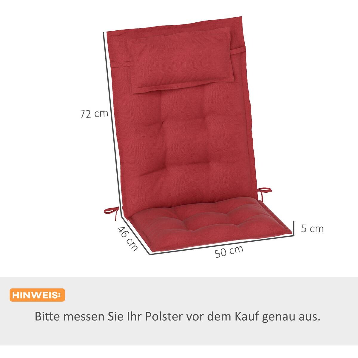 Outsunny Liegenauflage 2er Set weinrot Polyester B/H/L: ca. 50x5x116 cm