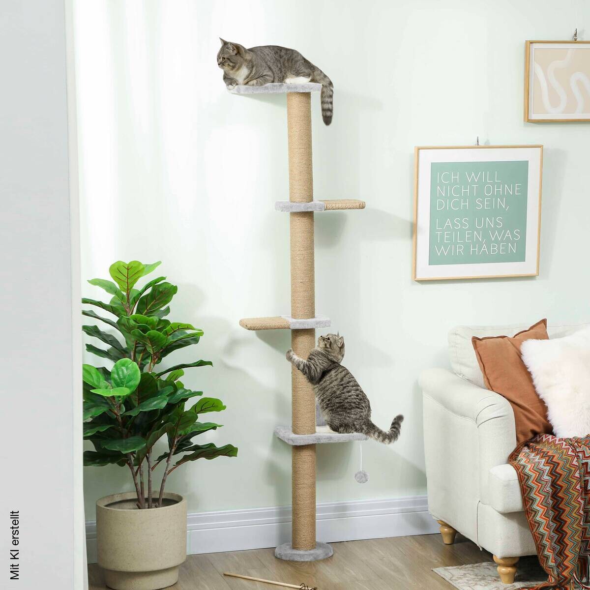 PawHut Kratzbaum hellgrau Spanplatte B/H/L: ca. 21x180x48 cm