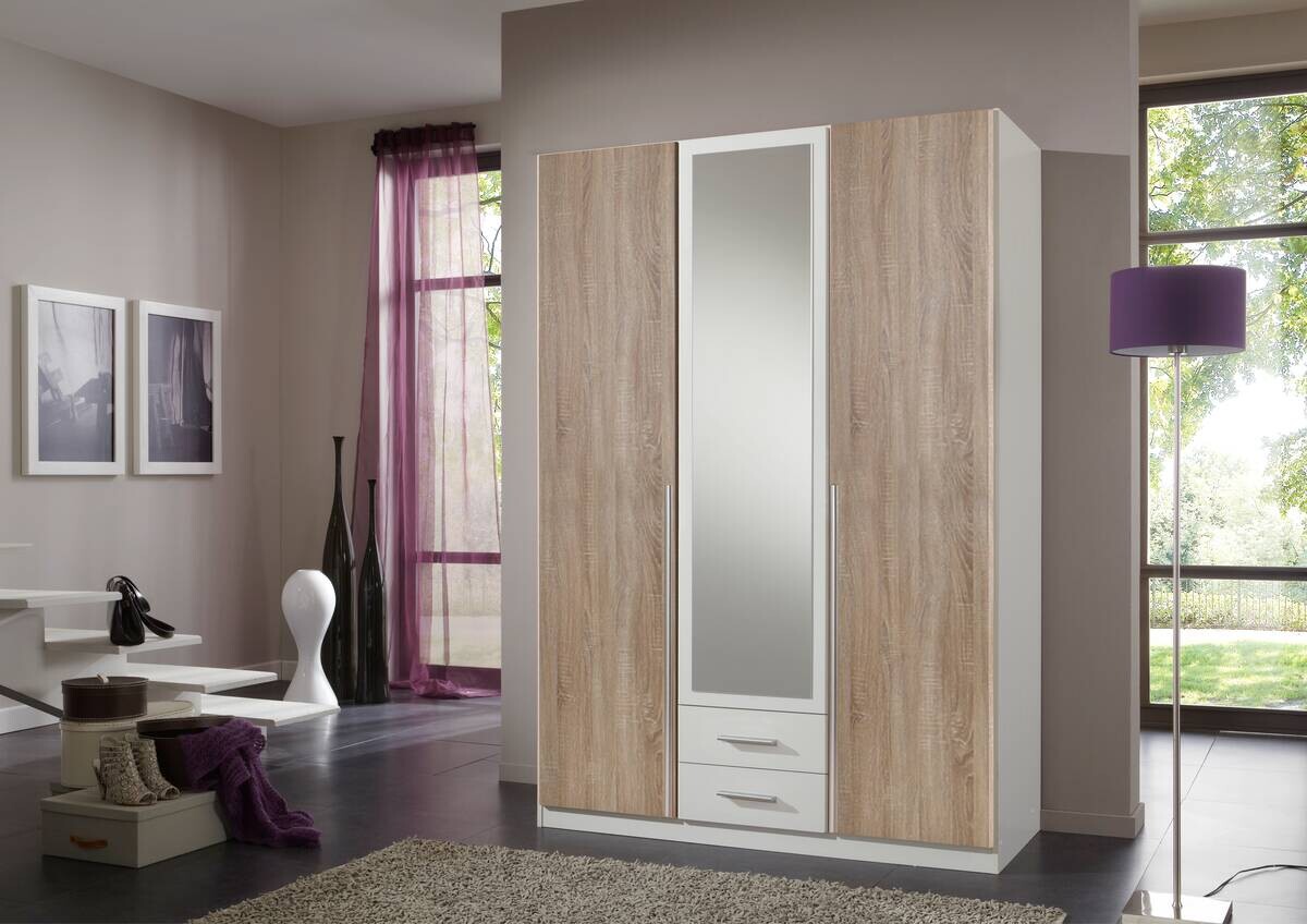 Kleiderschrank Skate weiß Eiche Sonoma Nachbildung B/H/T: ca. 135x197x58 cm