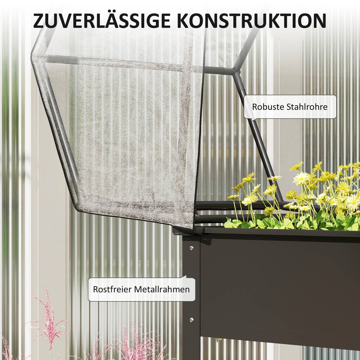 Outsunny Hochbeet schwarz Stahl B/H/L: ca. 60x120x60 cm