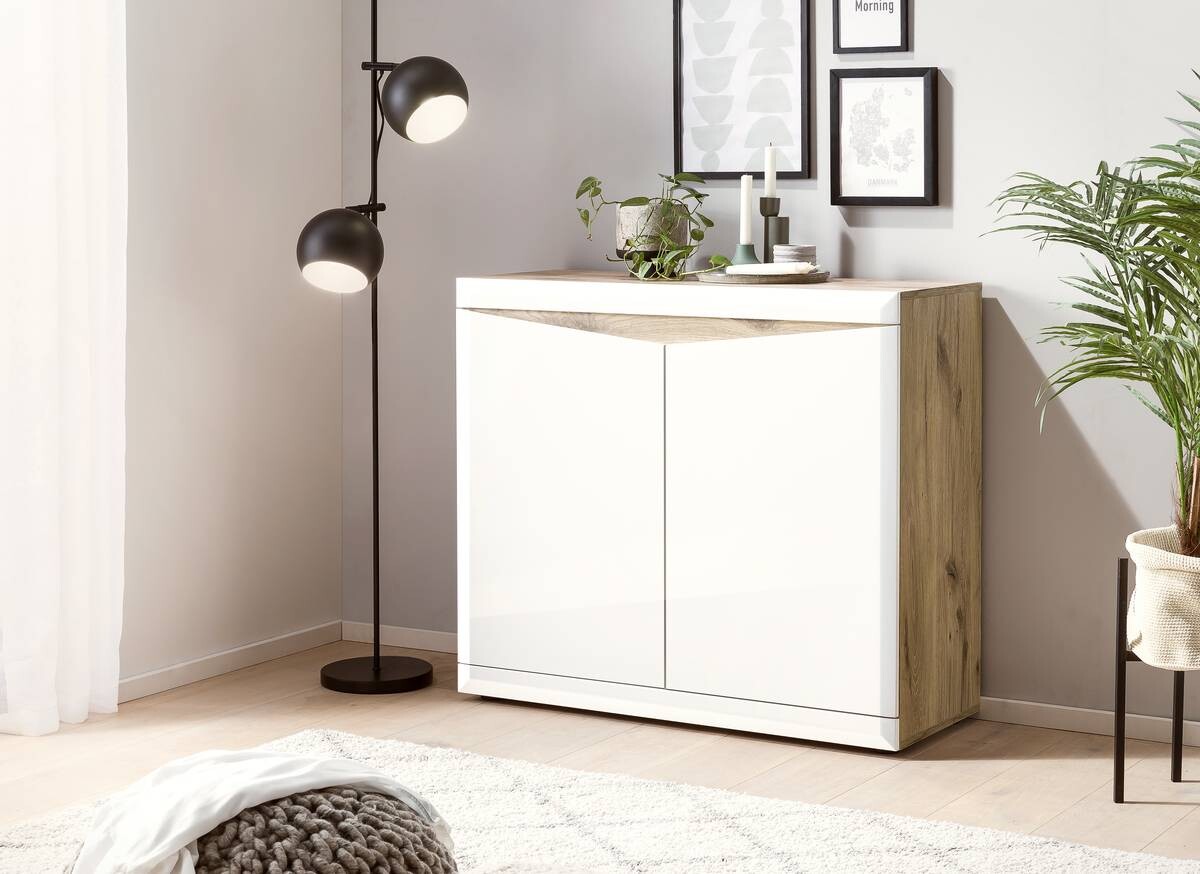 Kommode Tampa Eiche Viking Nachbildung weiß Hochglanz B/H/T: ca. 100x86x40 cm
