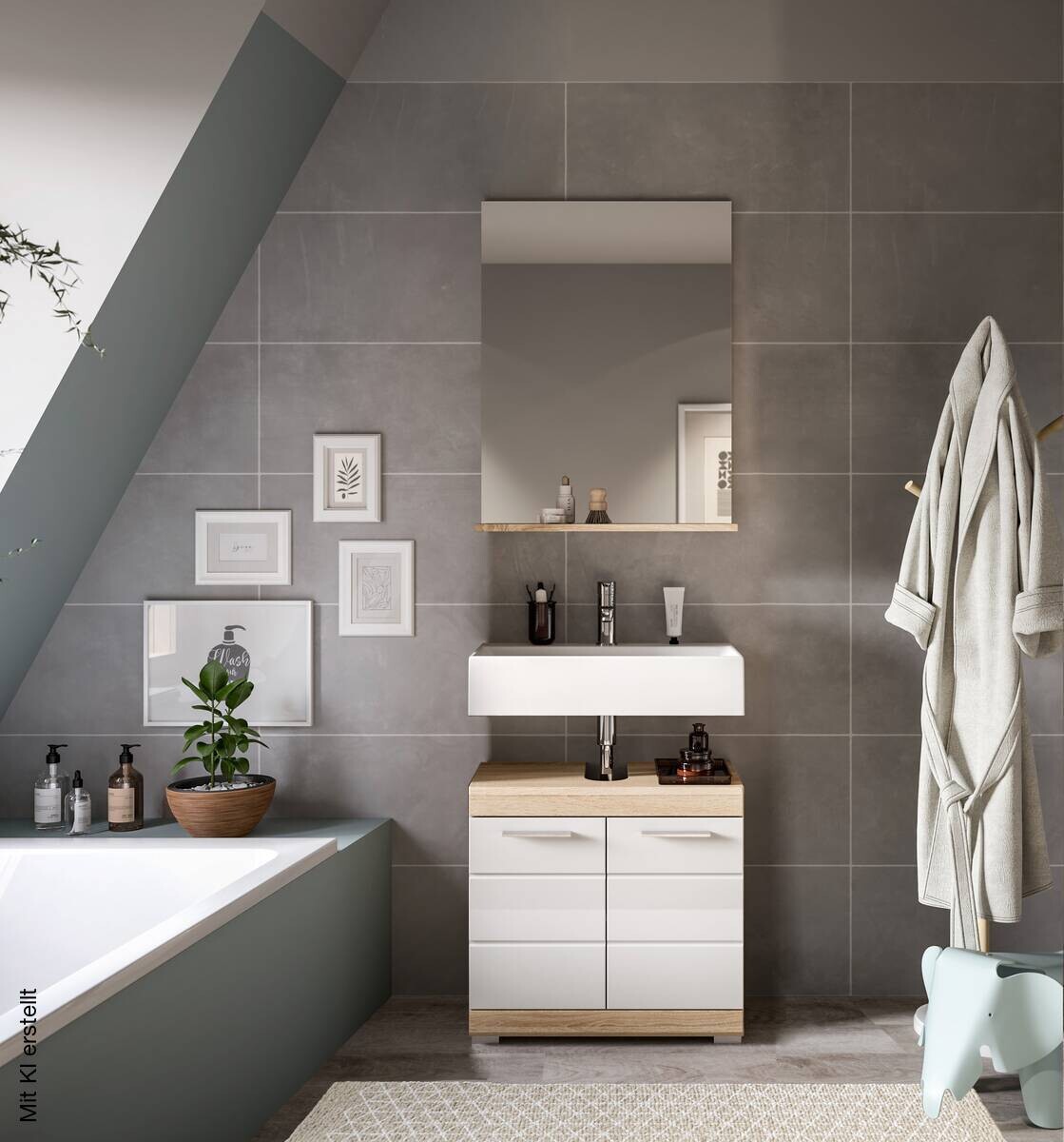 Badezimmer-Set Lambada Eiche Sonoma Nachbildung weiß Hochglanz B/H/T: ca. 60x191x34 cm