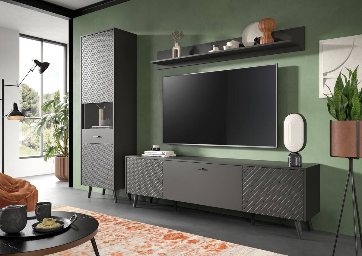 Wohnwand LINEA grau schwarz B/H/T: ca. 258x195x40 cm