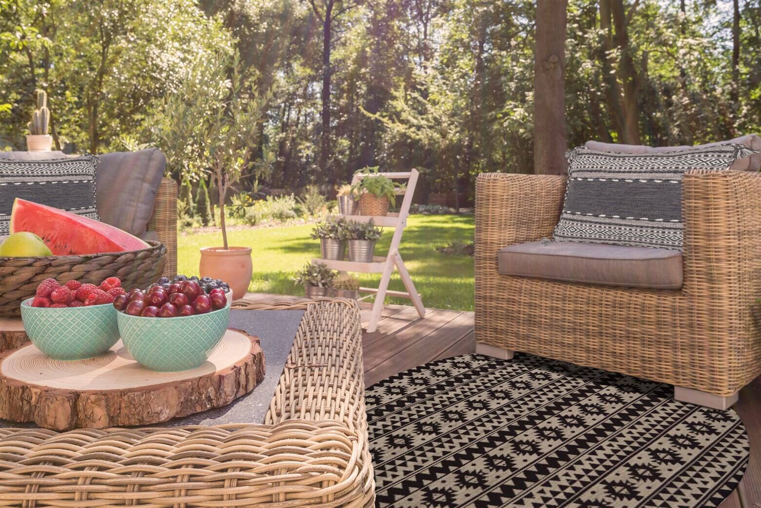 Kayoom Flachgewebeteppich Sunny 210 schwarz B/L: ca. 120x120 cm