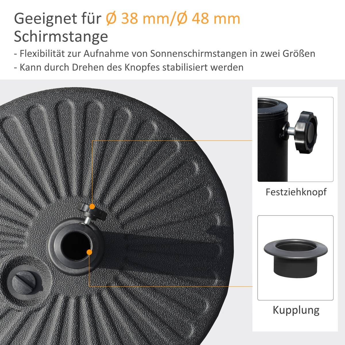 Outsunny Schirmständer schwarz Kunststoff H/D: ca. 28x51 cm