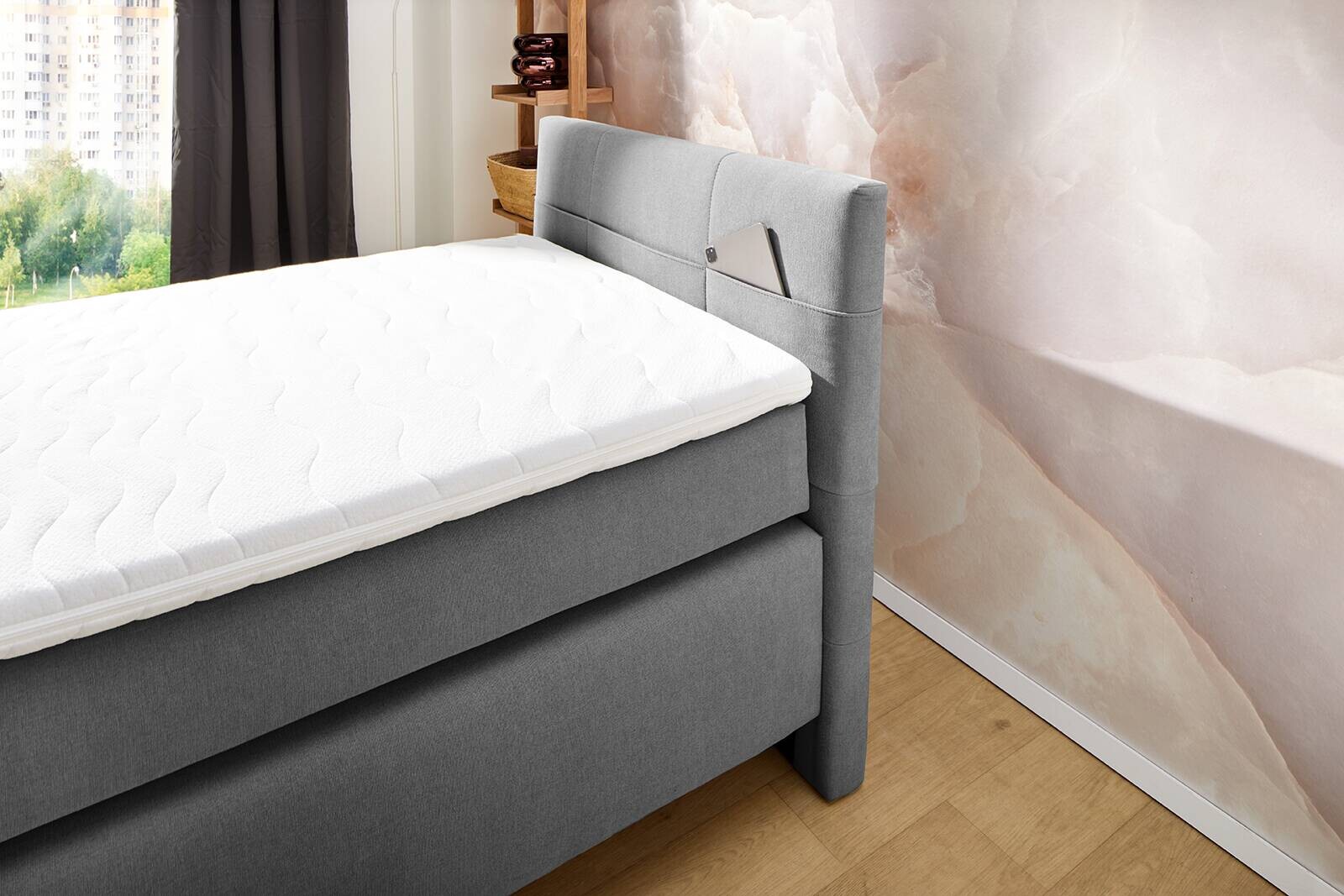 Boxspringbett grau Liegefläche B/L: ca. 100x200 cm