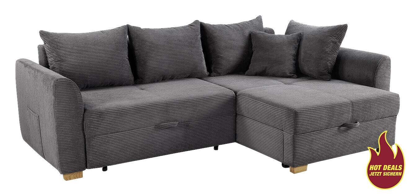 Ecksofa mit Bettfunktion und Bettkasten grau B/H/T: ca. 236x81x160 cm