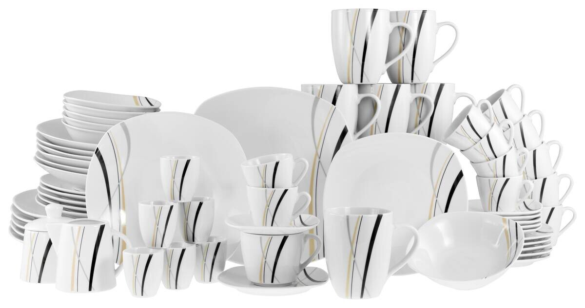 CreaTable Kombiservice Square City Line weiß Porzellan 62 tlg