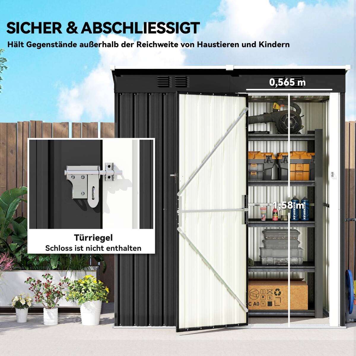 Outsunny Geräteschuppen dunkelgrau B/H/T/L: ca. 90x179x90x163 cm