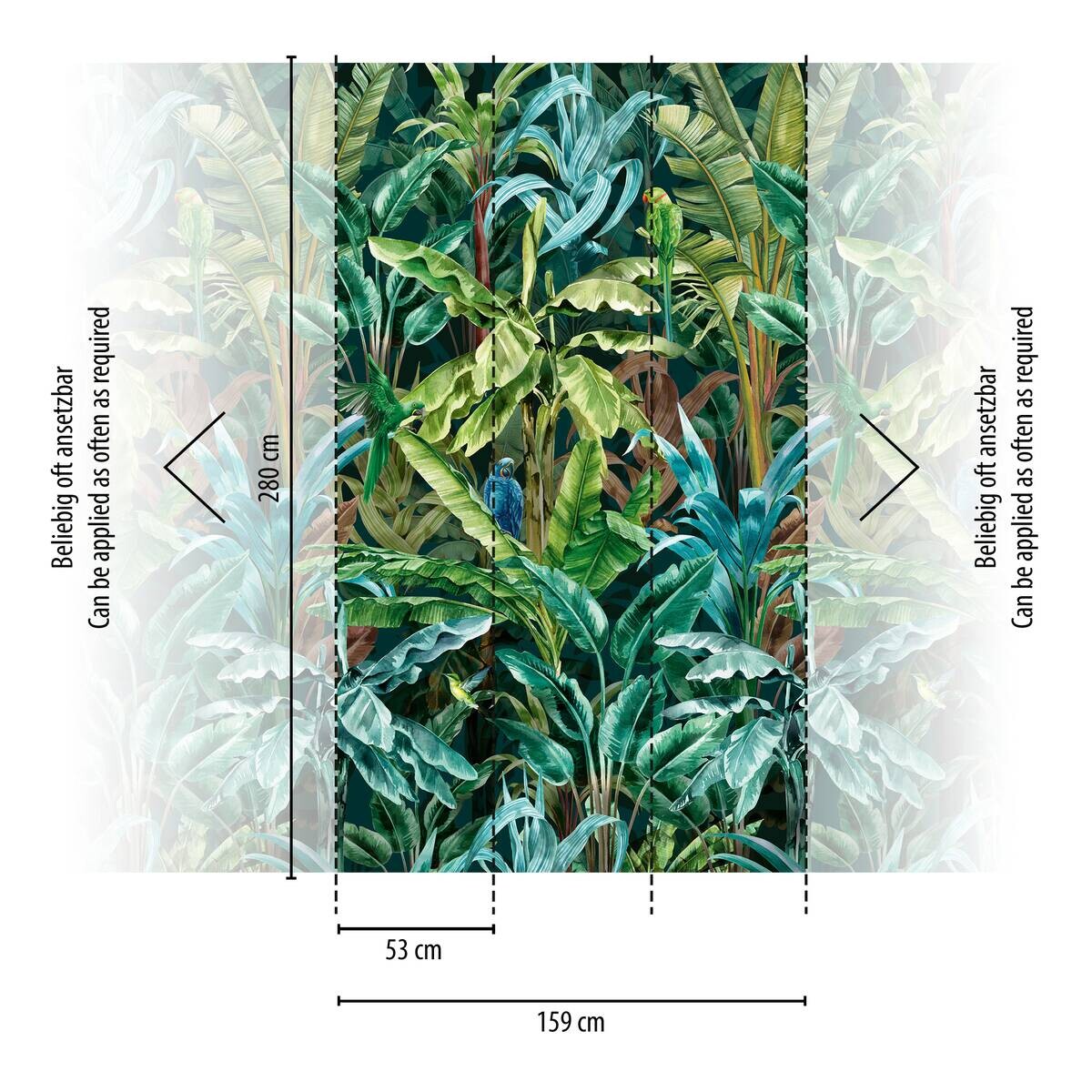 Livingwalls Fototapete Tropical Flair blau braun grün B/L: ca. 280x159 cm