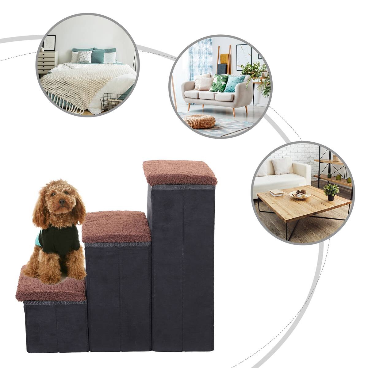 PawHut Haustiertreppe schwarz MDF B/H/L: ca. 54x48x40 cm