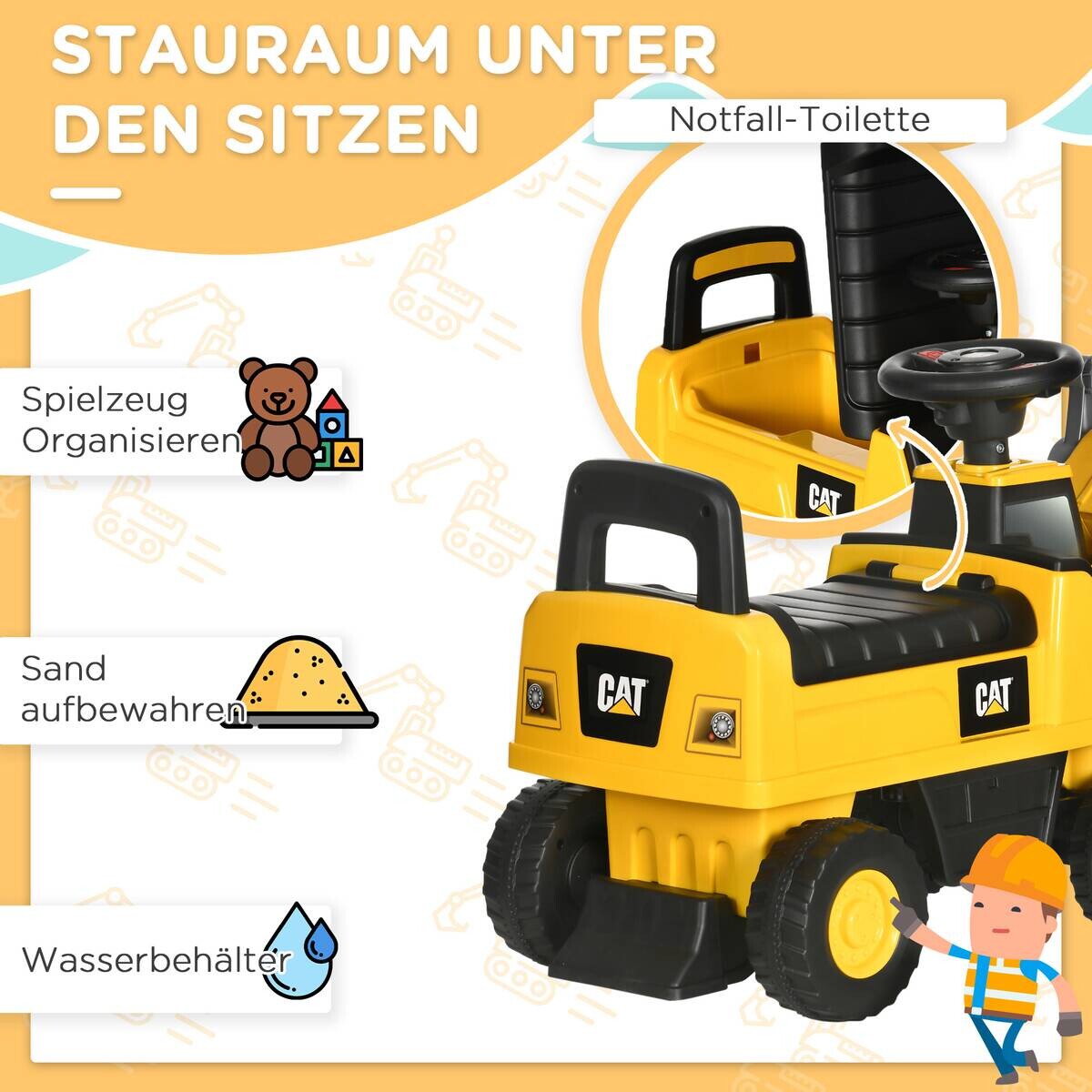 HOMCOM Kinder-Fahrzeug gelb B/H/L: ca. 29,5x78x54 cm