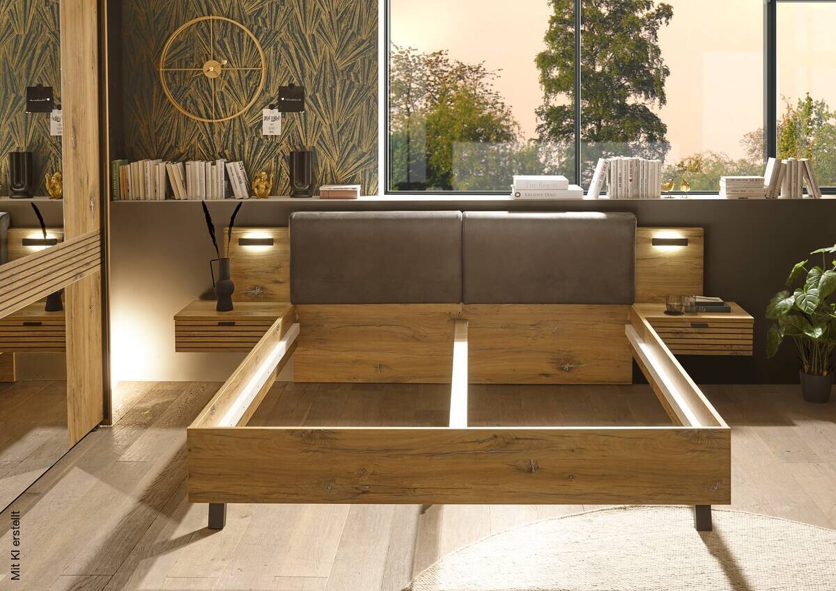 Bett Trattino Oak Flagstaff Optik B/H/T: ca. 295x93x212 cm