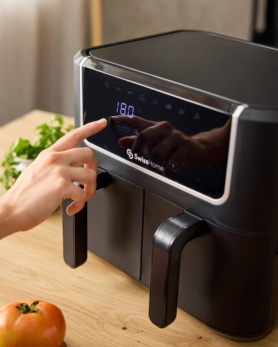 SWISS HOME Doppel-Heißluftfritteuse SH-6931 schwarz Kunststoff B/H/L: ca. 24x28x32 cm ca. 3 l