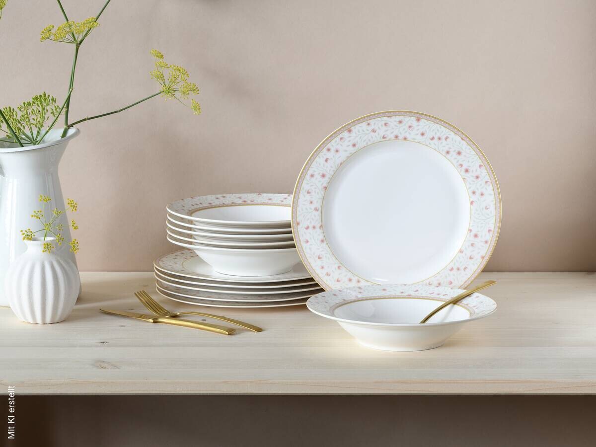 CreaTable Tafelservice Emilia weiß Porzellan 12 tlg.