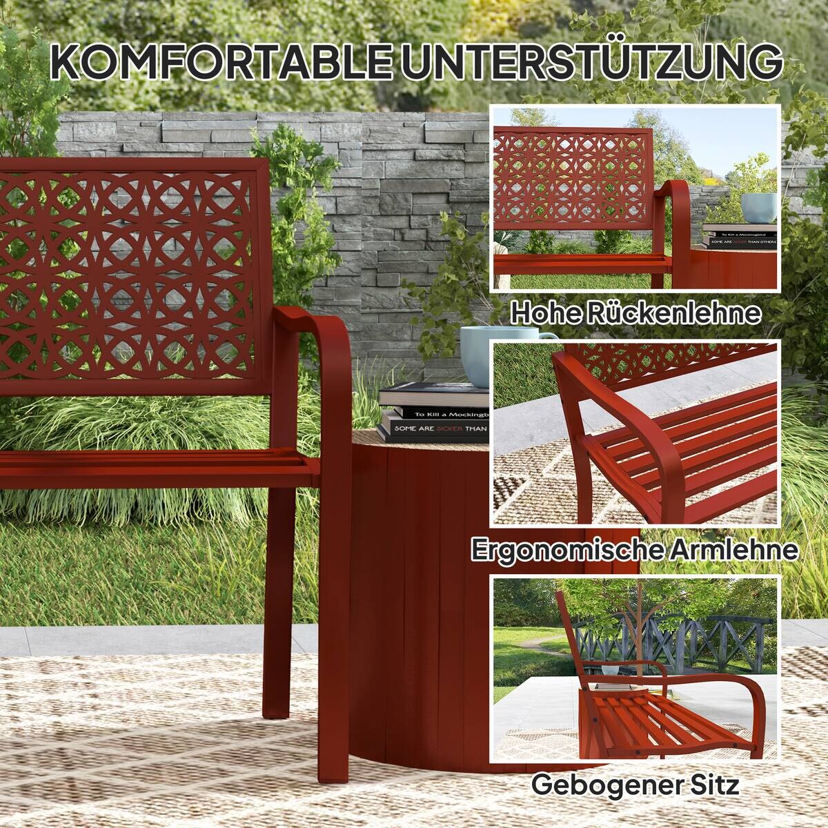 Outsunny Gartenbank rot Stahl B/H/L: ca. 63x85x127 cm