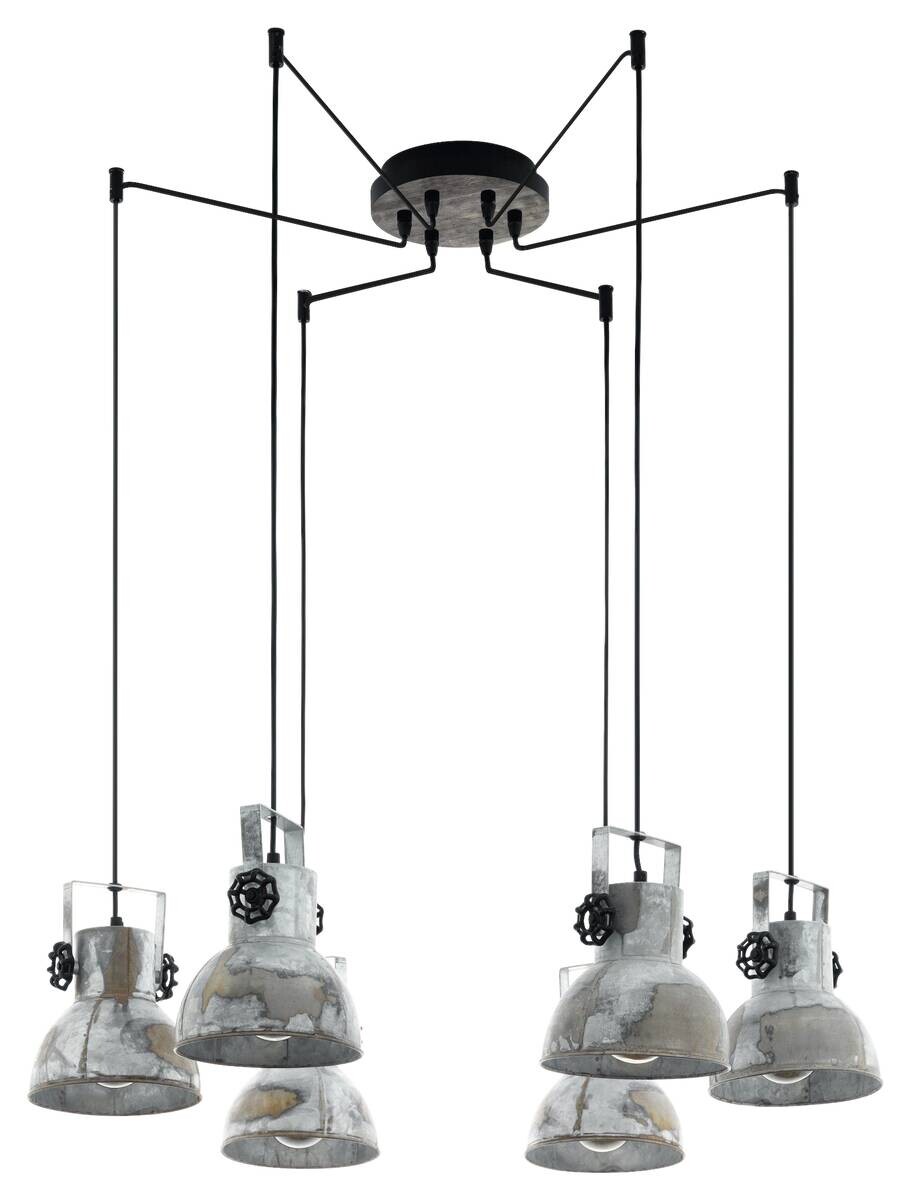 Eglo Pendelleuchte Barnstaple braun Metall Spanplatte H/L: ca. 130x18 cm E27 6 Brennstellen