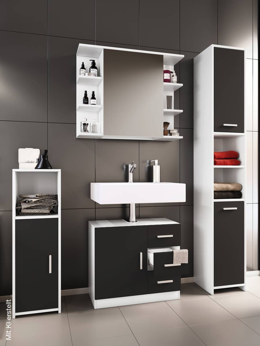 Badezimmer-Set Zalo schwarz B/H/T: ca. 63x56x30 cm