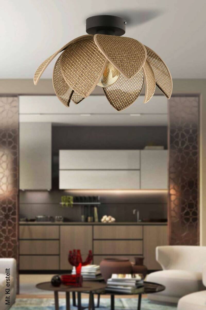 Opviq Deckenleuchte schwarz beige Metall PVC B/H/T/L/D: ca. 40x26x40x40x40 cm E27 1 Brennstellen