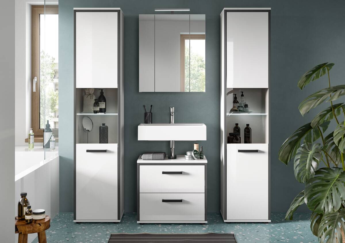 Badblock KOJAK weiß Hochglanz anthrazit grau B/H/T: ca. 171x188x37 cm