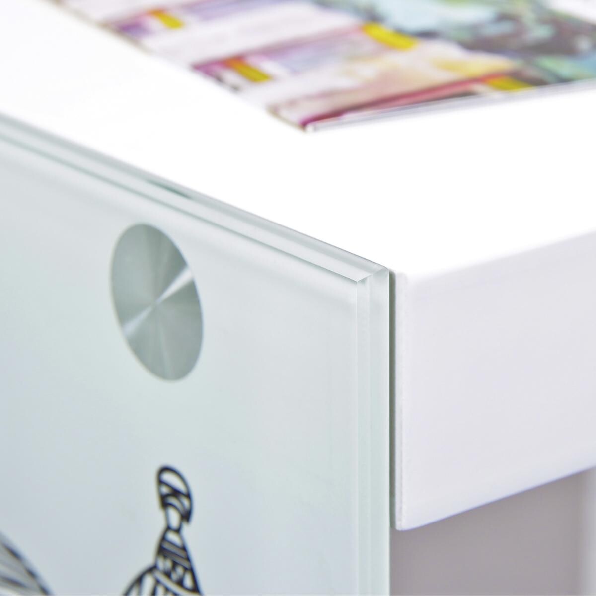 Beistelltisch Logo weiß MDF Glas B/H/T: ca. 38x46x33,5 cm