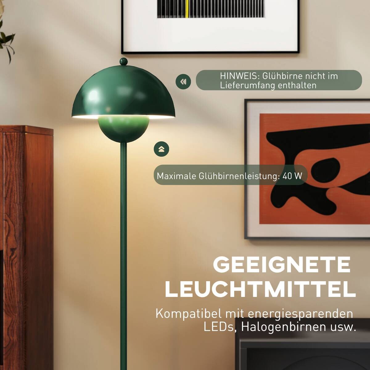 HOMCOM Stehleuchte grün Stahl B/H/L: ca. 30x155x30 cm E27 1 Brennstellen
