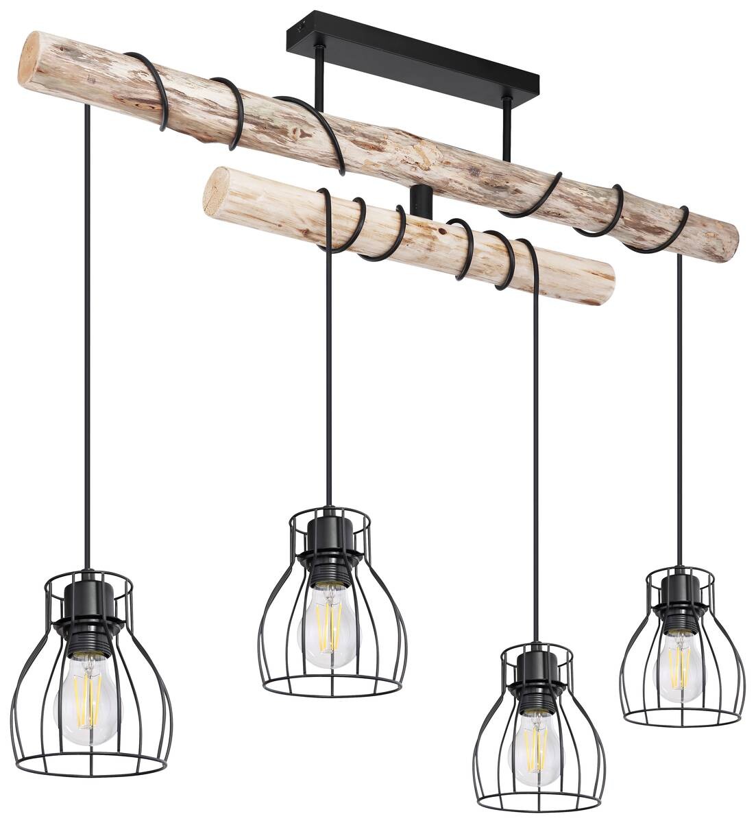 GLOBO Deckenleuchte Mina schwarz natur Metall Holz B/H/T: ca. 90x100x14 cm E27 4 Brennstellen