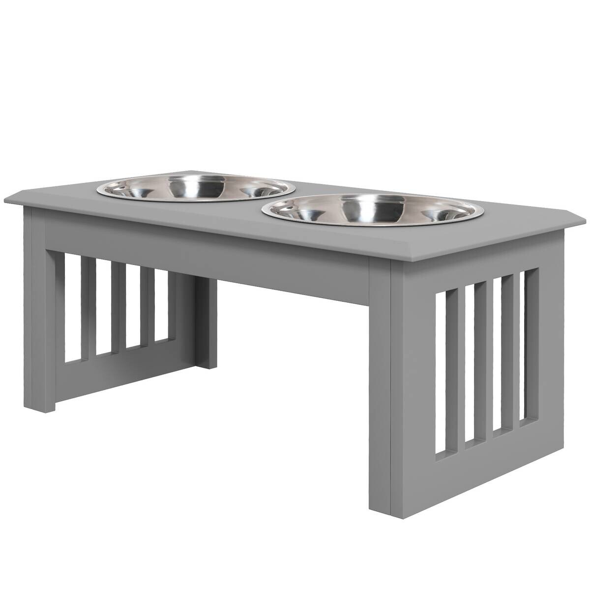 PawHut Futternapf grau Edelstahl B/H/L: ca. 30,5x25,4x58,4 cm