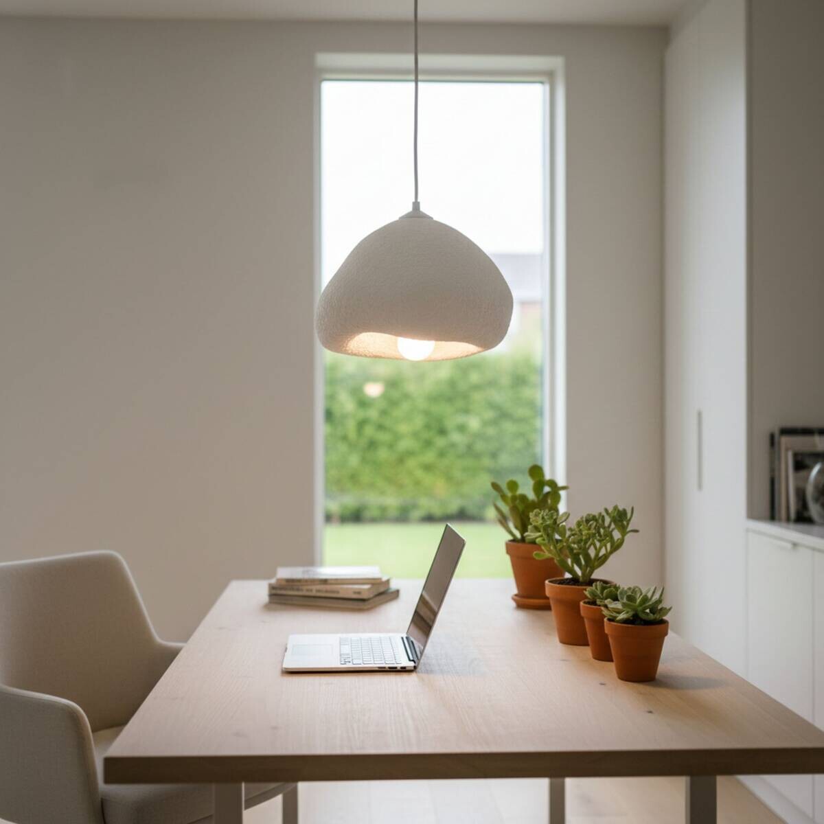 Opviq Pendelleuchte weiß Fiberglas Metall B/T/L: ca. 32x28x32 cm E27 1 Brennstellen